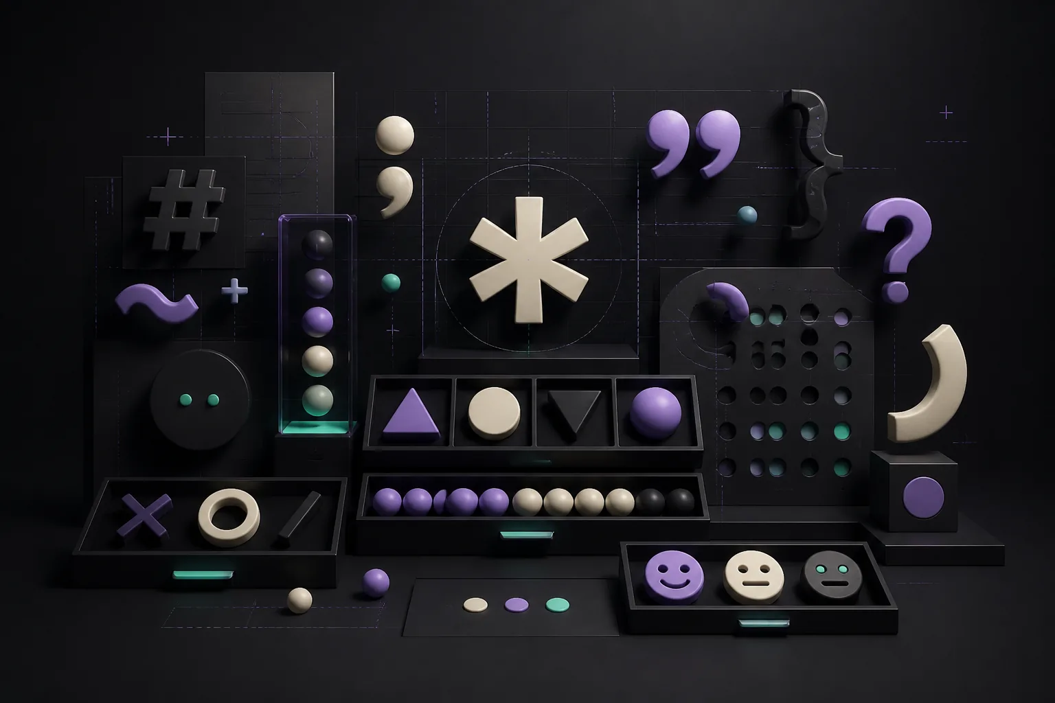 Laboratoire abstrait de caractères spéciaux, symboles et emojis